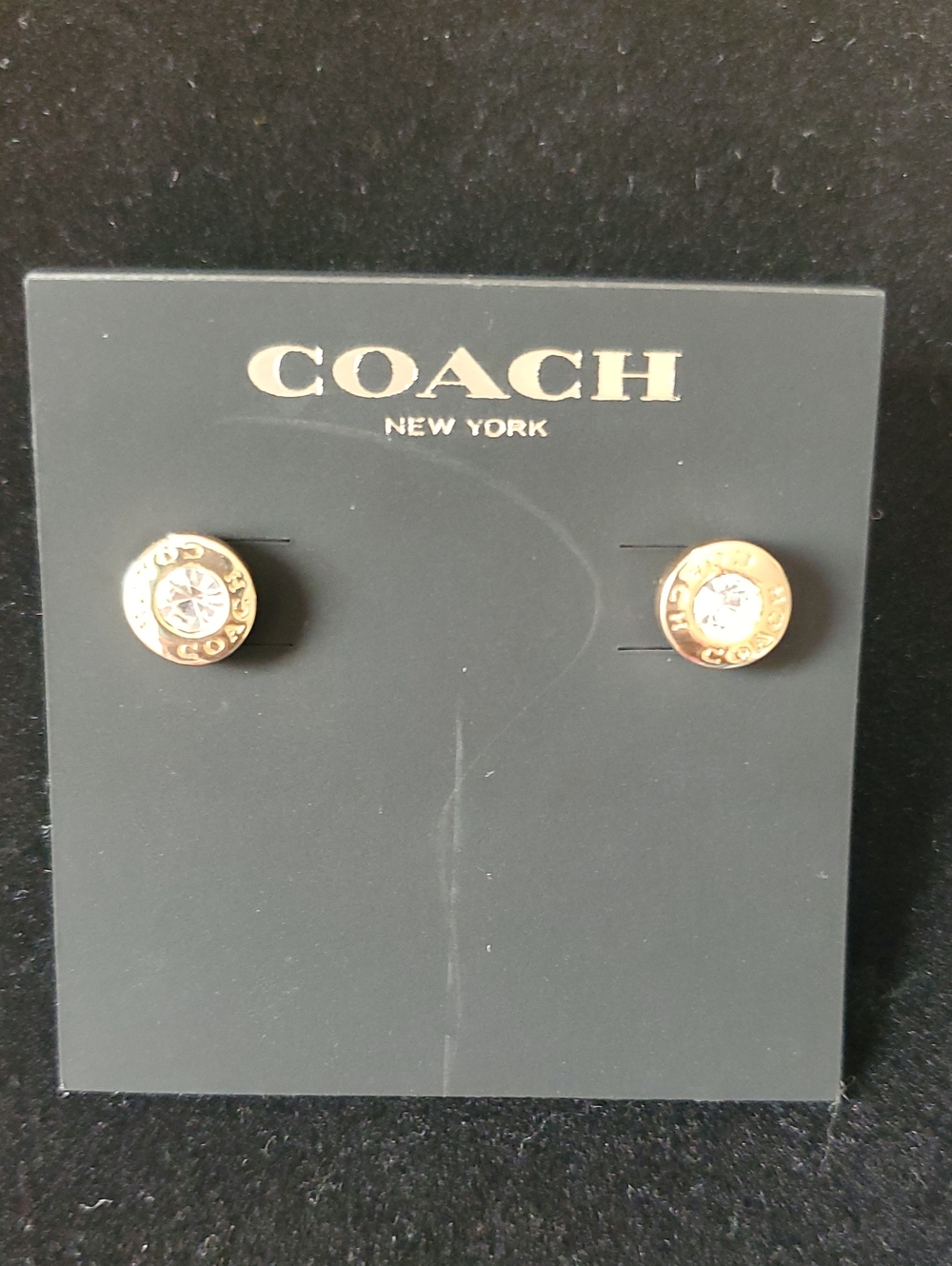 Coach Open Circle Stone Stud Earrings/Gold-tone - Picture 2 of 7